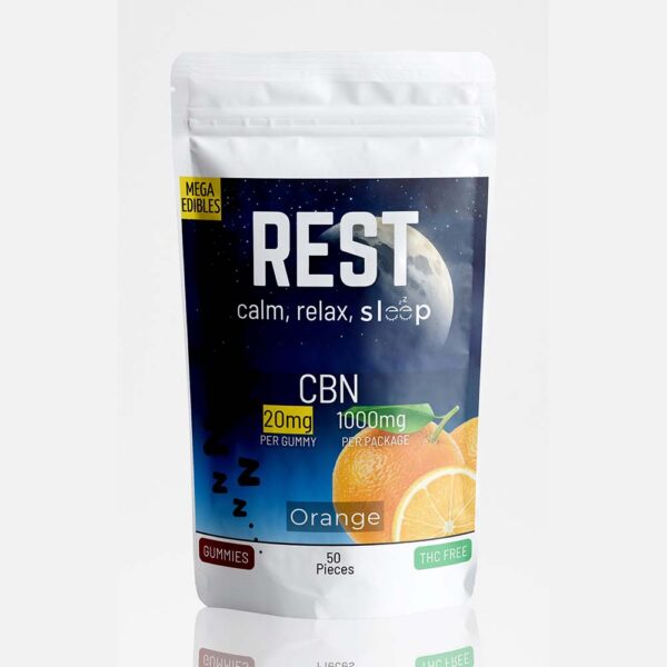 Mega Rest Gummies CBN (Medium Strength) - Orange (50 Pack)