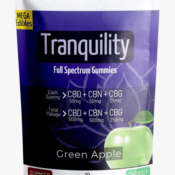 Mega Tranquility - Green Apple - CBD 500mg, CBG 250mg, CBN 500mg (10 pack)