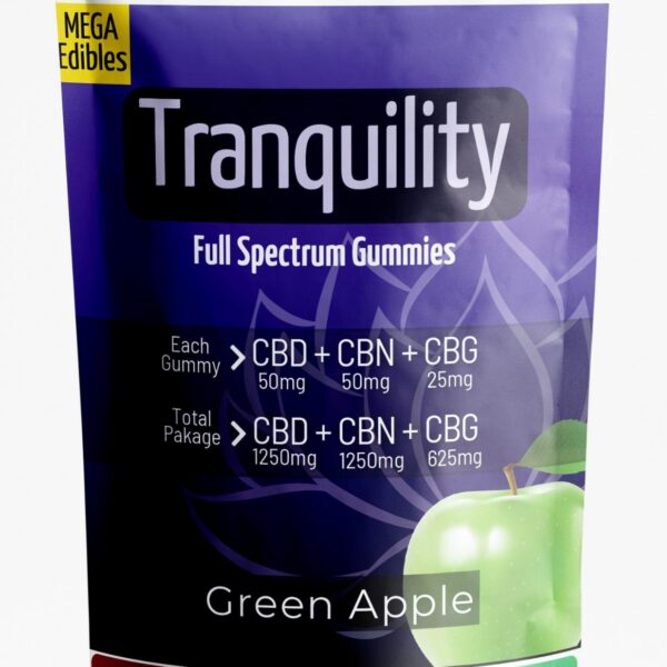 Mega Tranquility - Green Apple - CBD 1250mg, CBG 625mg, CBN 1250mg (25 pack)